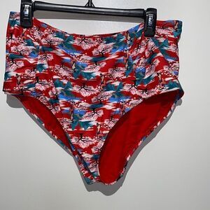 Disney Hot Topic Women's Mulan Print Red Hipster Swim Bottom Size XXL